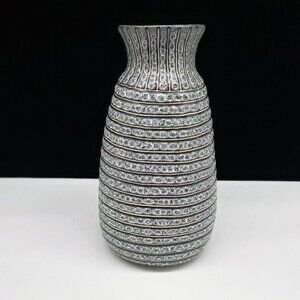 Handcrafted Ceramic Vase With Textured Striped Design Thailand 10"